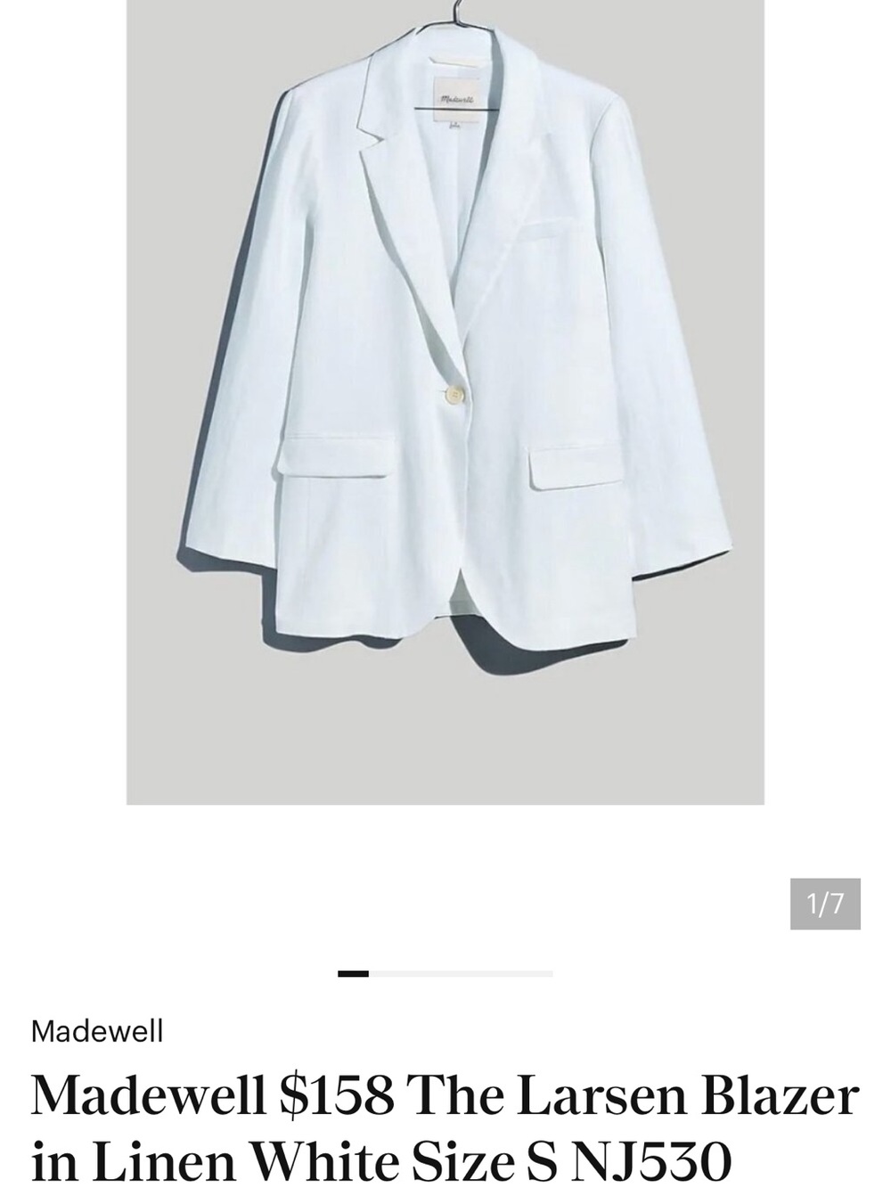 Madewell White Linen Notch-Collar Blazer Jacket